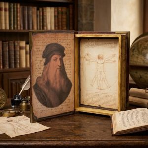 Caja imitación libro de cuero de Leonardo Da Vinci