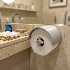 Portarollo para guardar el papel higiénico adicional impreso en 3D plateado, diseño propio