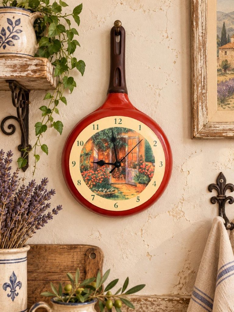 Reloj sartén rojo, estilo provenzal